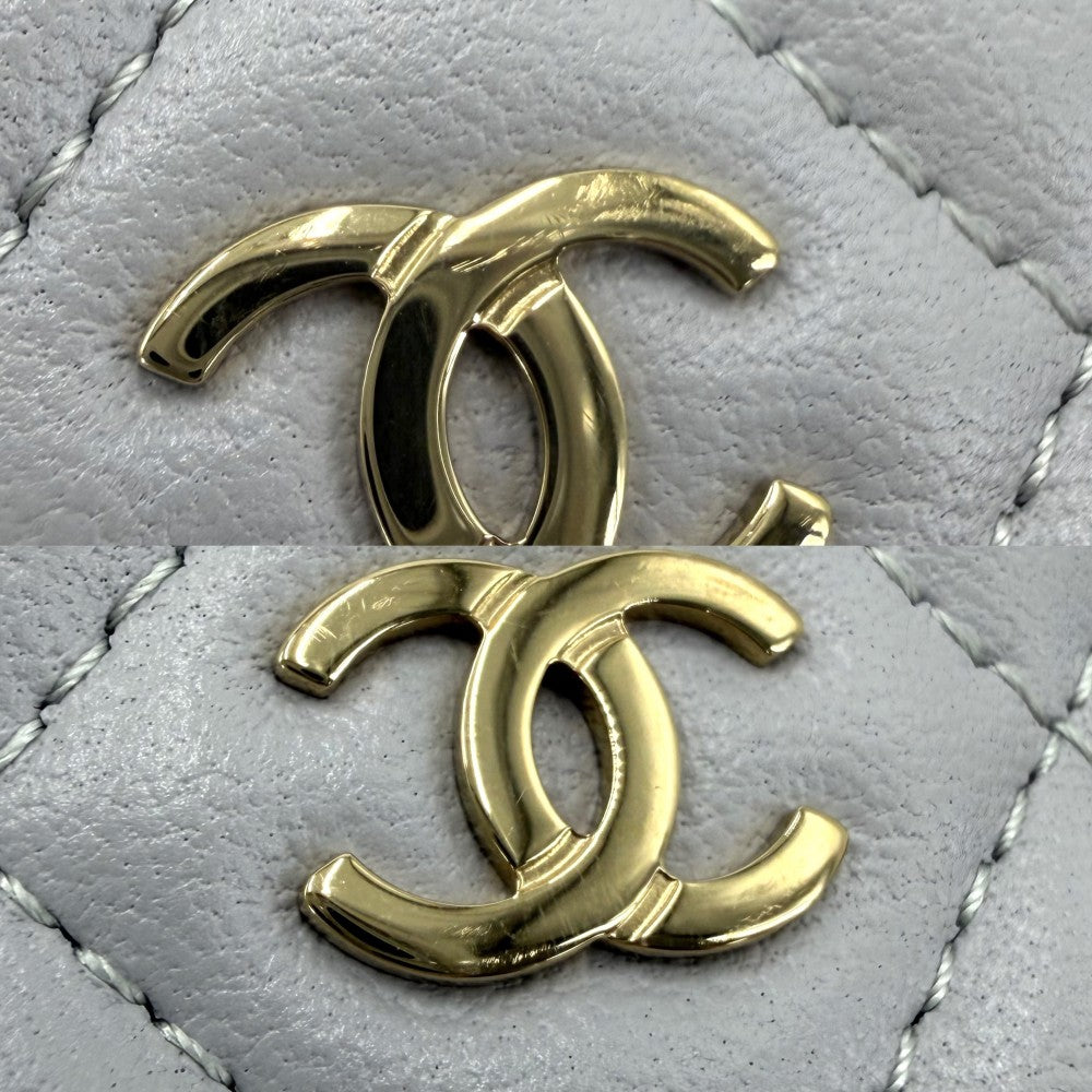 CHANEL シャネル カードケース マトラッセ ココマーク 定期入れ パスケース 小物 クラシックカードホルダー ラムスキン グレー ゴールド金具 レディース【中古品】