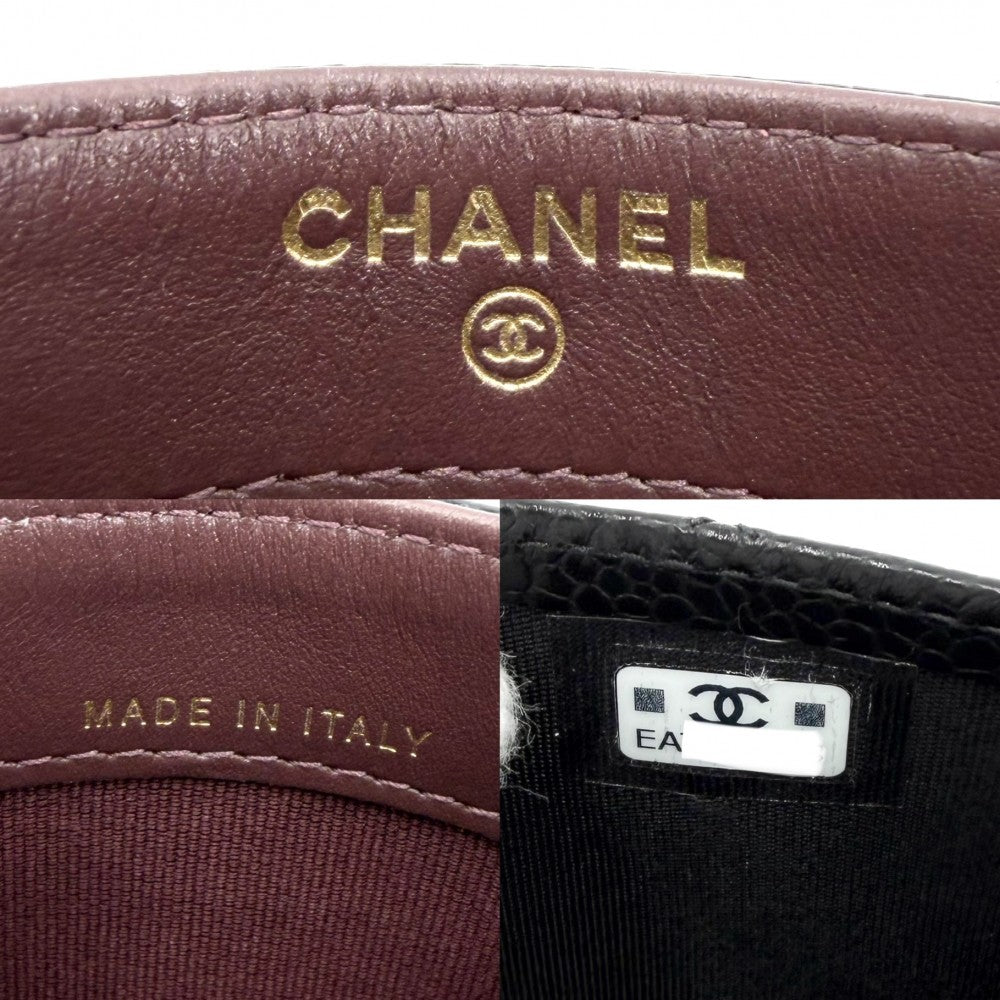 CHANEL シャネル カードケース マトラッセ クラシック　 定期入れ パスケース ココマーク 小物 AP0213 キャビアスキン ブラック 黒 ゴールド金具 レディース【中古品】