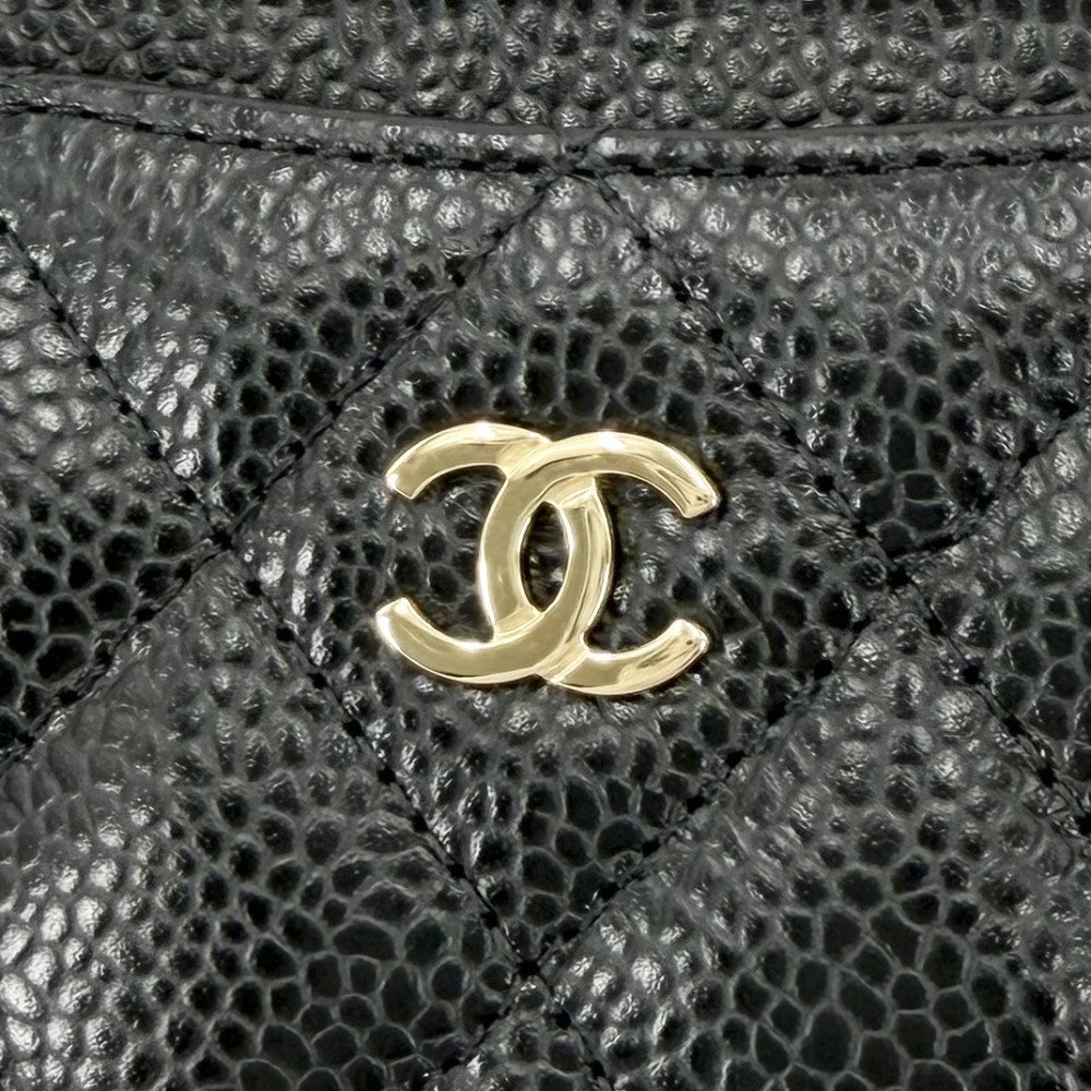 CHANEL シャネル カードケース マトラッセ クラシック　 定期入れ パスケース ココマーク 小物 AP0213 キャビアスキン ブラック 黒 ゴールド金具 レディース【中古品】