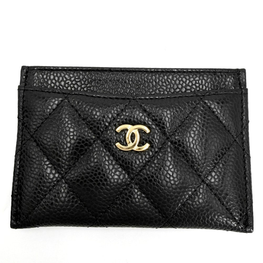 CHANEL シャネル カードケース マトラッセ クラシック　 定期入れ パスケース ココマーク 小物 AP0213 キャビアスキン ブラック 黒 ゴールド金具 レディース【中古品】