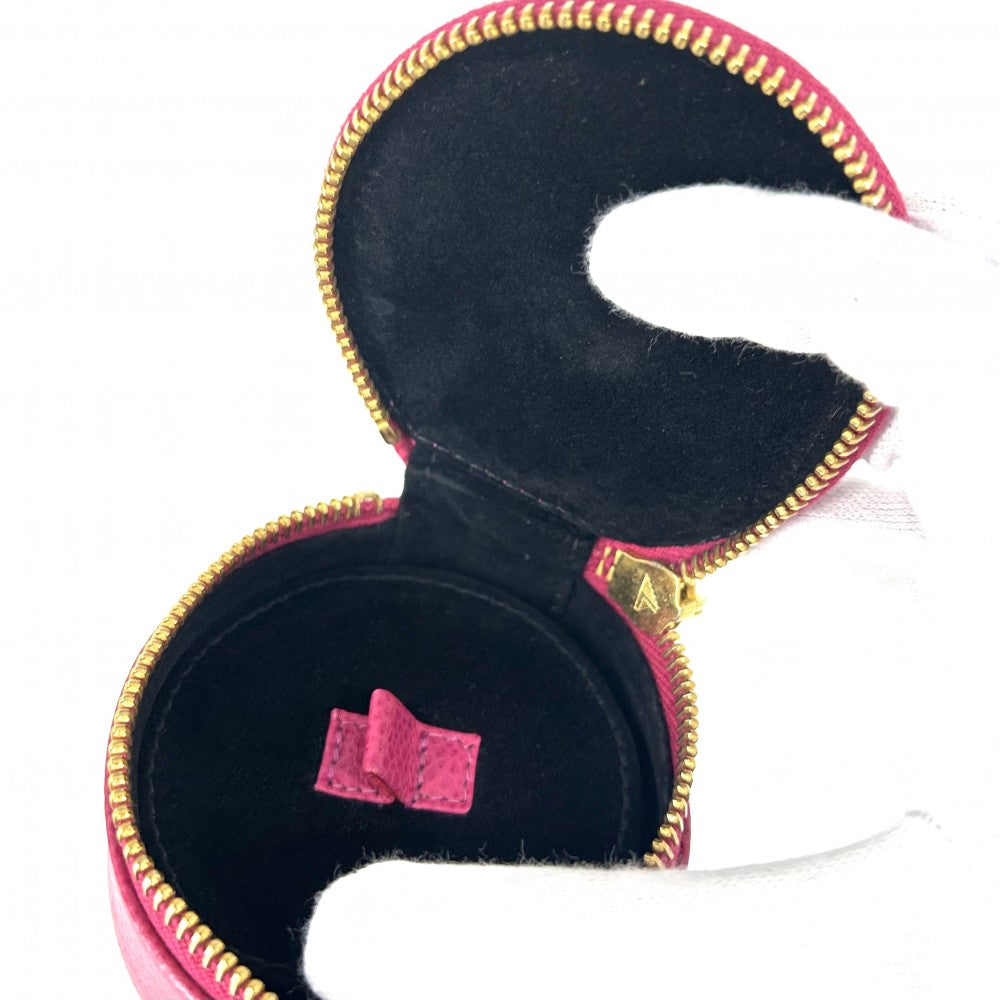 CHANEL シャネル ポーチ ジュエリーケース アクセサリーケース ラウンドポーチ 小物入れ ココマーク キャビアスキン ピンク ゴールド金具 レディース【中古品】