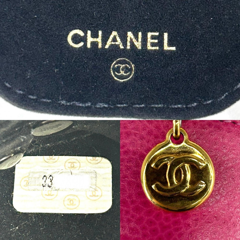 CHANEL シャネル ポーチ ジュエリーケース アクセサリーケース ラウンドポーチ 小物入れ ココマーク キャビアスキン ピンク ゴールド金具 レディース【中古品】