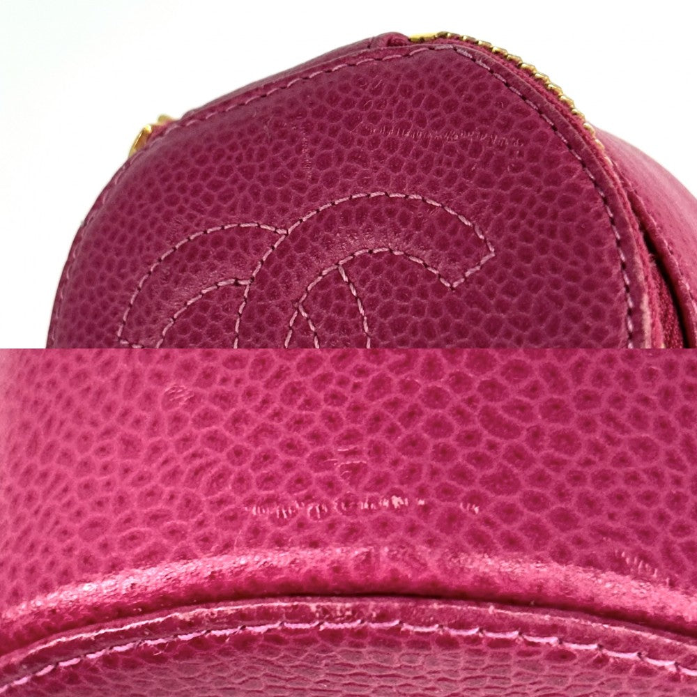 CHANEL シャネル ポーチ ジュエリーケース アクセサリーケース ラウンドポーチ 小物入れ ココマーク キャビアスキン ピンク ゴールド金具 レディース【中古品】