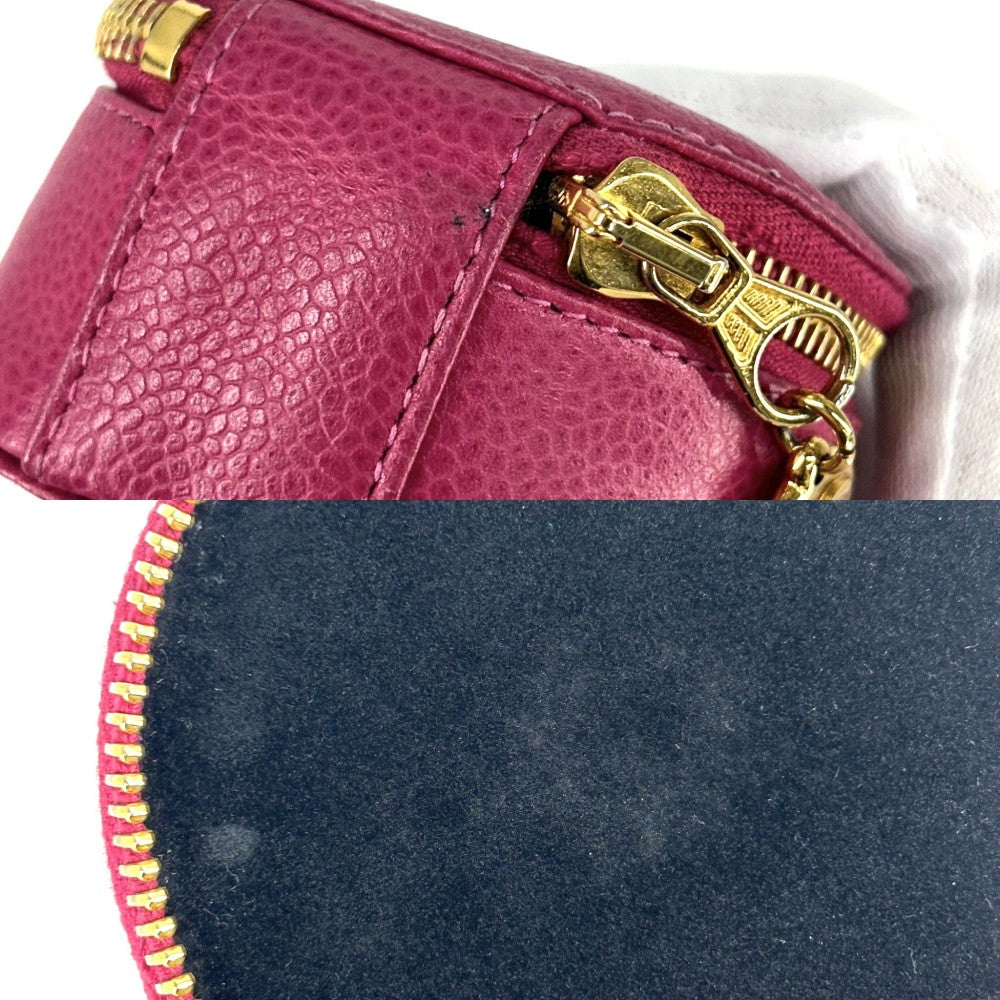 CHANEL シャネル ポーチ ジュエリーケース アクセサリーケース ラウンドポーチ 小物入れ ココマーク キャビアスキン ピンク ゴールド金具 レディース【中古品】
