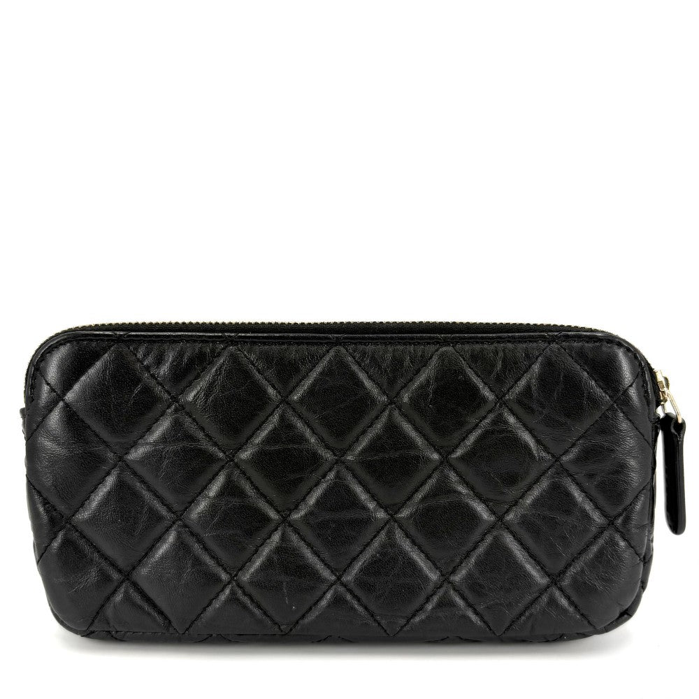 【開店SALE】 CHANEL シャネル ショルダーバッグ 2.55 チェーンウォレット アイコンチャーム　 マトラッセ ココマーク ポシェット 財布 ショルダーウォレット レザー ブラック 黒 ゴールド金具 レディース【中古品】
