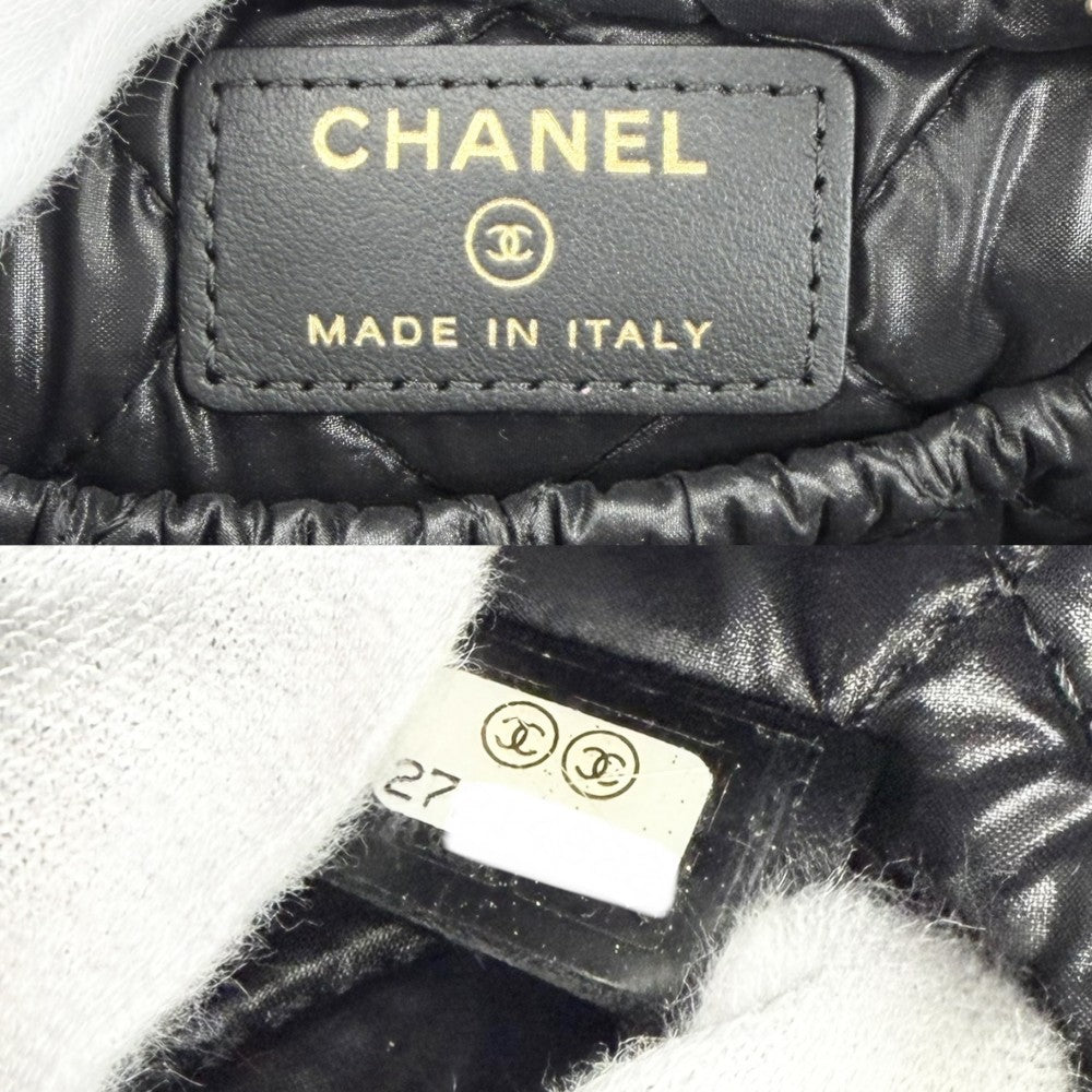 CHANEL シャネル ポーチ ドーヴィル ココマーク 小物入れ ラフィア レザー ブラック 黒 ゴールド金具 レディース【中古品】