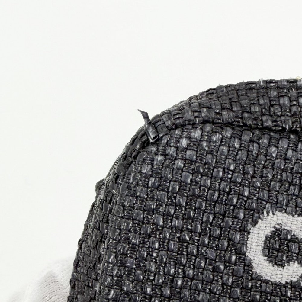 CHANEL シャネル ポーチ ドーヴィル ココマーク 小物入れ ラフィア レザー ブラック 黒 ゴールド金具 レディース【中古品】