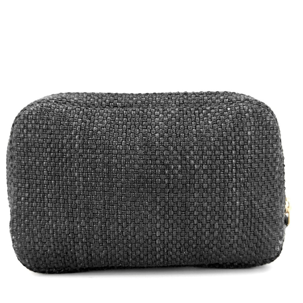 CHANEL シャネル ポーチ ドーヴィル ココマーク 小物入れ ラフィア レザー ブラック 黒 ゴールド金具 レディース【中古品】
