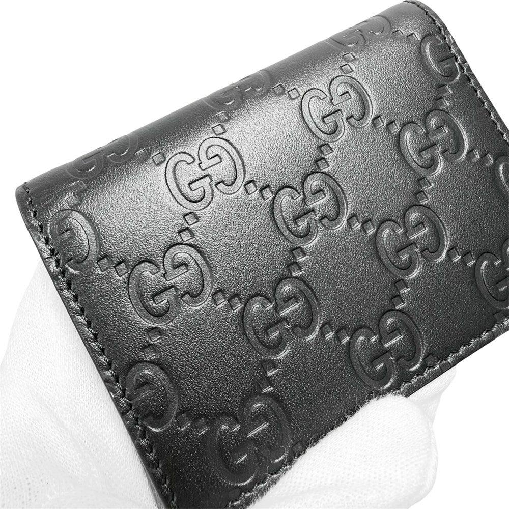 GUCCI グッチ カードケース グッチシマ 名刺入れ パスケース 定期入れ GG 406694 レザー ブラック 黒 メンズ【中古品】