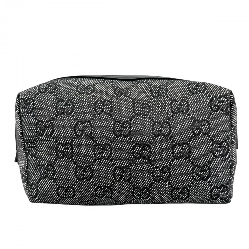 GUCCI グッチ ポーチ コスメポーチ 29595 GGキャンバス ブラック 黒 シルバー金具 レディース【中古品】