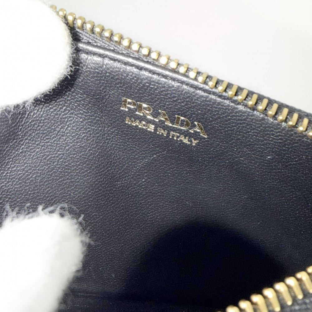 PRADA プラダ カードケース サフィアーノトライアングル カードケース コインケース 小銭入れ 財布 ミニウォレット メンズ レディース 小物 1MC086 レザー ブラック 黒 ゴールド金具 ユニセックス【中古品】