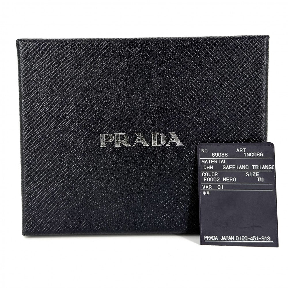 PRADA プラダ カードケース サフィアーノトライアングル カードケース コインケース 小銭入れ 財布 ミニウォレット メンズ レディース 小物 1MC086 レザー ブラック 黒 ゴールド金具 ユニセックス【中古品】