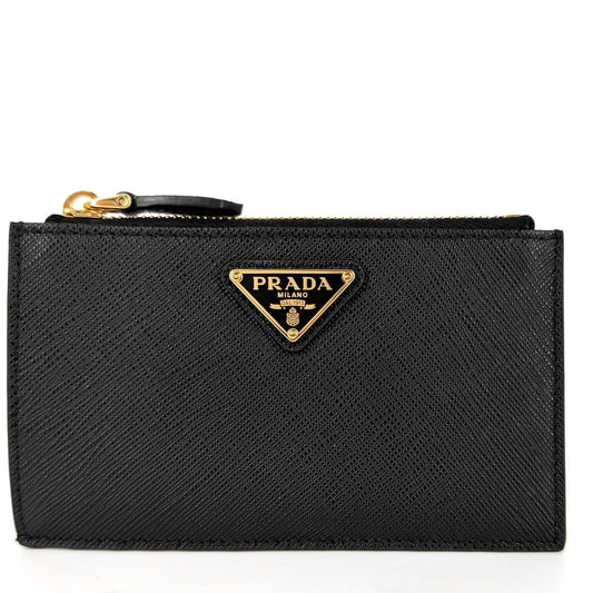 PRADA プラダ カードケース サフィアーノトライアングル カードケース コインケース 小銭入れ 財布 ミニウォレット メンズ レディース 小物 1MC086 レザー ブラック 黒 ゴールド金具 ユニセックス【中古品】