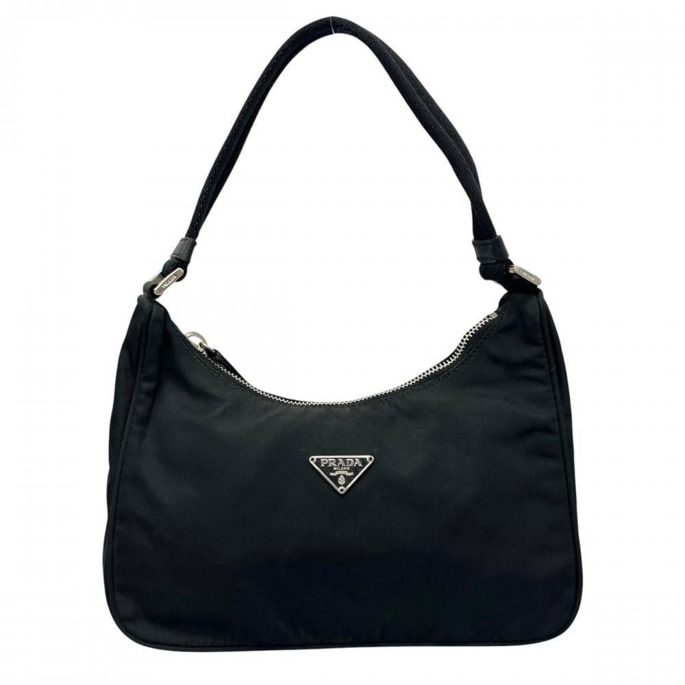 PRADA プラダ ハンドバッグ テスート トライアングルロゴ ナイロン ブラック 黒 シルバー金具 レディース【中古品】