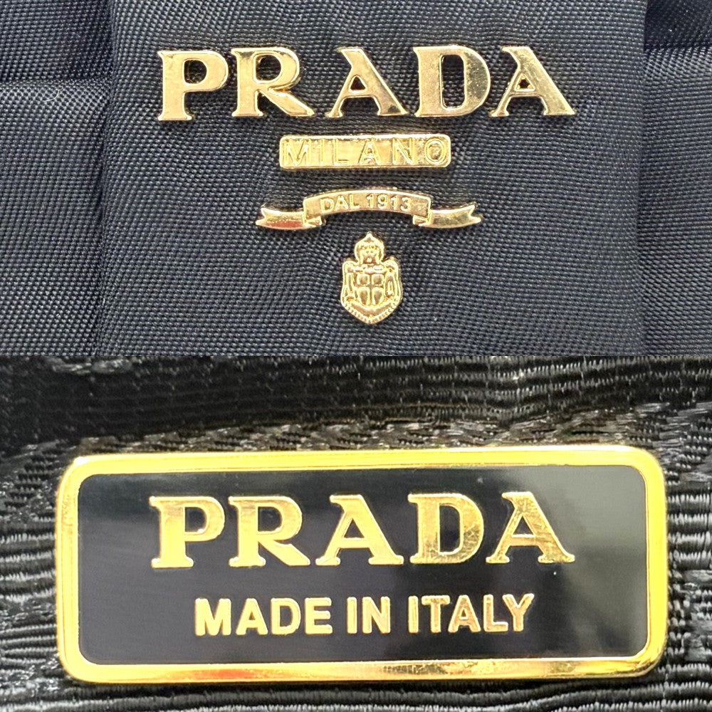 PRADA プラダ ポーチ リボン 1N1422 ナイロン ブラック 黒 ゴールド金具 レディース【中古品】