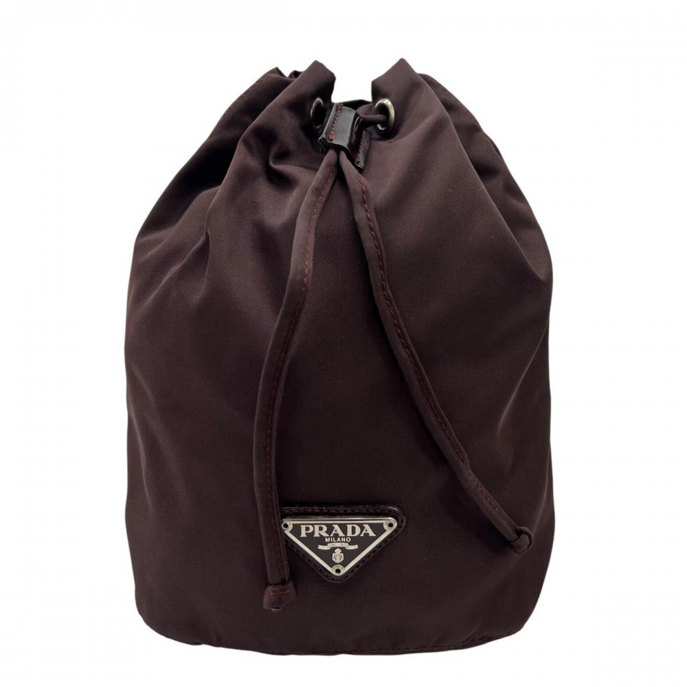 PRADA プラダ ポーチ ヴェラ 三角ロゴ 巾着 MV369 ナイロン バーガンディー シルバー金具 レディース【中古品】