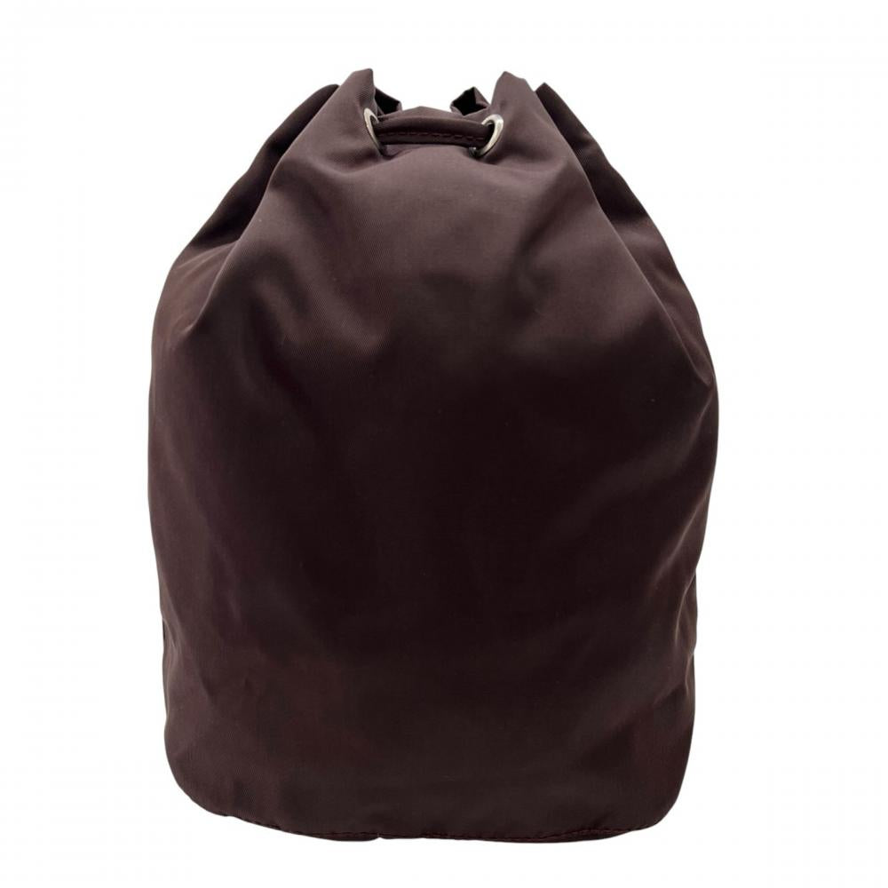 PRADA プラダ ポーチ ヴェラ 三角ロゴ 巾着 MV369 ナイロン バーガンディー シルバー金具 レディース【中古品】