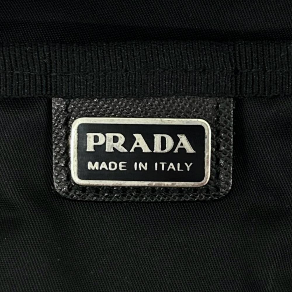 PRADA プラダ ポーチ 三角ロゴプレート MV28 ナイロン サフィアーノレザー ブラック 黒 シルバー金具 レディース【中古品】