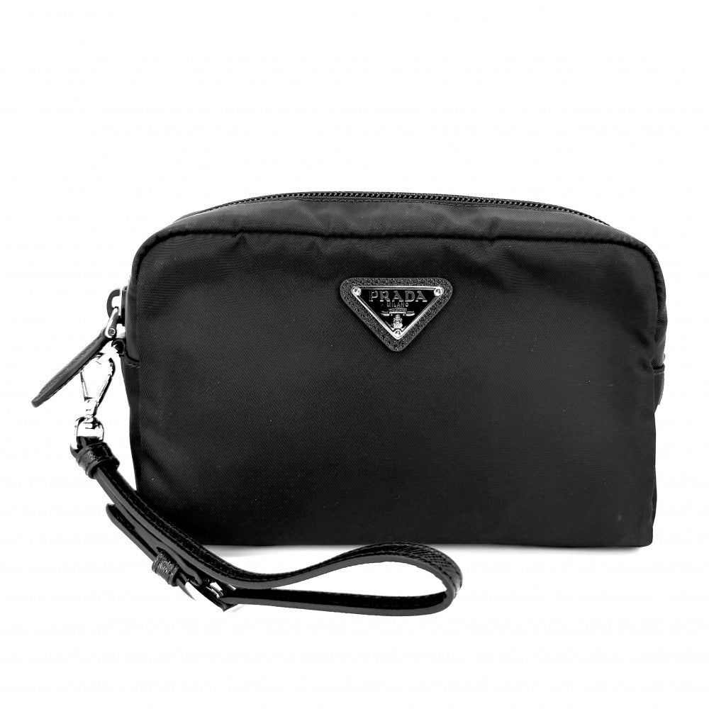 PRADA プラダ ポーチ スモール Re-Nylon ポーチ 1NS021 ナイロン ブラック 黒 シルバー金具 レディース【中古品】