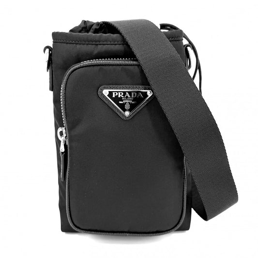 PRADA プラダ ショルダーバッグ スマートフォンケース トライアングルロゴ 2ZH155 ナイロン レザー ブラック 黒 シルバー金具 ユニセックス【中古品】