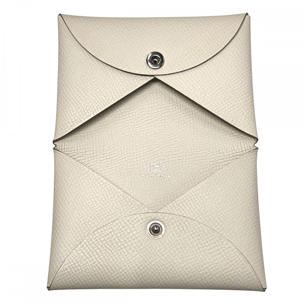 【開店SALE】 HERMES エルメス カードケース カルヴィ 名刺入れ アイボリー 小物 メンズ レディース 男女兼用 B刻印 ヴォーエプソン クレ シルバー金具 ユニセックス 2023年【中古品】