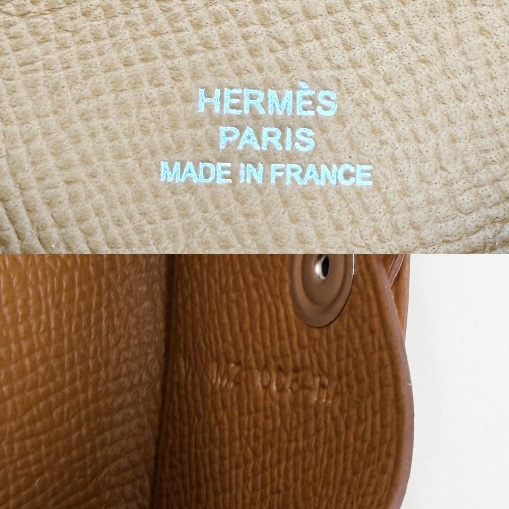 HERMES エルメス カードケース カルヴィ コインケース 名刺入れ 小銭入れ 小物 W刻印 ヴォーエプソン ブラウン 茶 シルバー金具 メンズ 2024年【中古品】