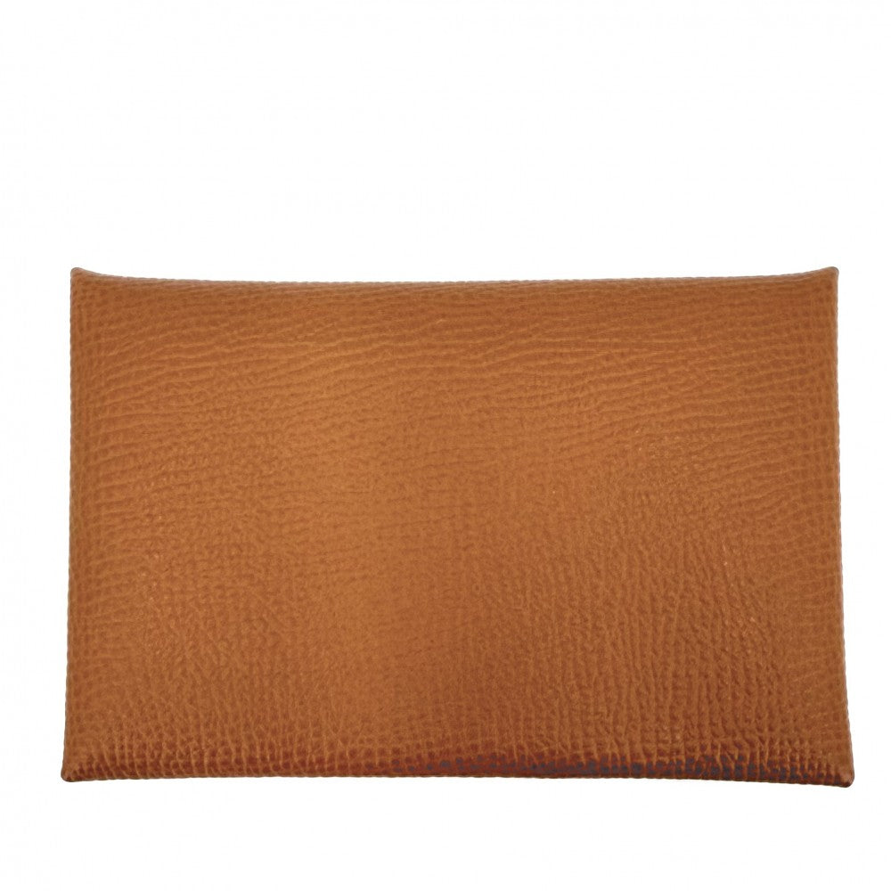 HERMES エルメス カードケース カルヴィ コインケース 名刺入れ 小銭入れ 小物 W刻印 ヴォーエプソン ブラウン 茶 シルバー金具 メンズ 2024年【中古品】