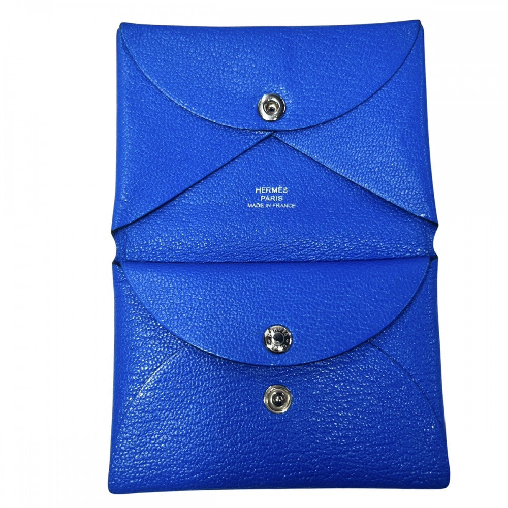 【開店SALE】 HERMES エルメス コインケース カルヴィ デュオ 小銭入れ カードケース 小物 メンズ レディース 男女兼用 Ｂ シェーブル ブルー 青 シルバー金具 ユニセックス 2023年【中古品】
