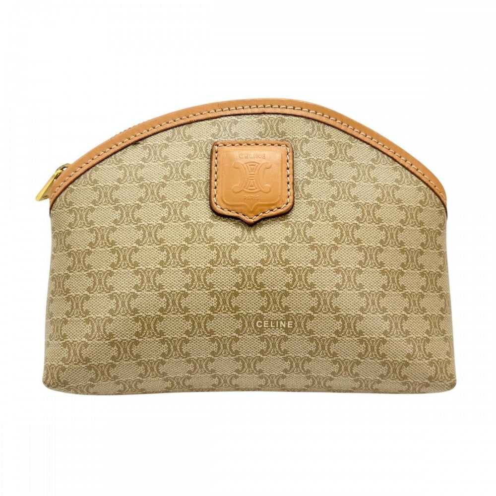 CELINE セリーヌ ポーチ トリオンフ コスメポーチ 化粧ポーチ ベージュ ゴールド金具 レディース【中古品】