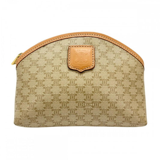 CELINE セリーヌ ポーチ トリオンフ コスメポーチ 化粧ポーチ ベージュ ゴールド金具 レディース【中古品】
