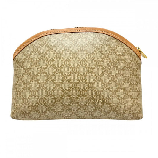 CELINE セリーヌ ポーチ トリオンフ コスメポーチ 化粧ポーチ ベージュ ゴールド金具 レディース【中古品】