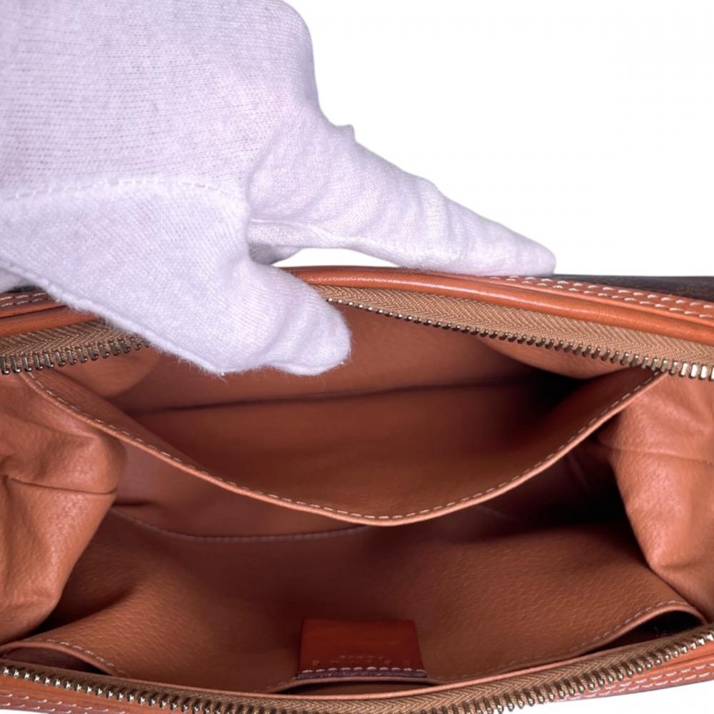 CELINE セリーヌ ポーチ マカダム ロゴ入り PVCコーティングキャンバス カーフ ブラウン 茶 ゴールド金具 レディース【中古品】