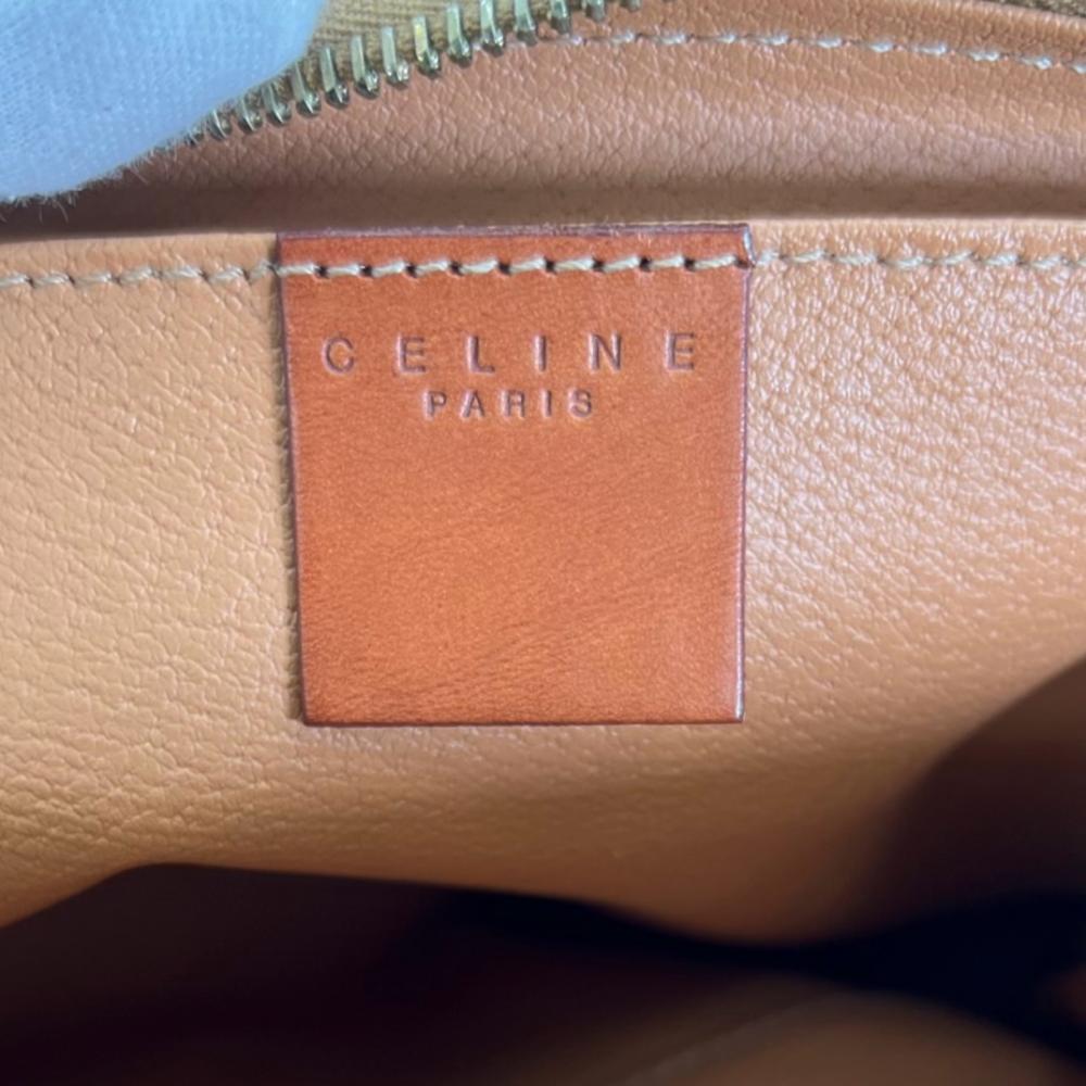 CELINE セリーヌ ポーチ マカダム ロゴ入り PVCコーティングキャンバス カーフ ブラウン 茶 ゴールド金具 レディース【中古品】