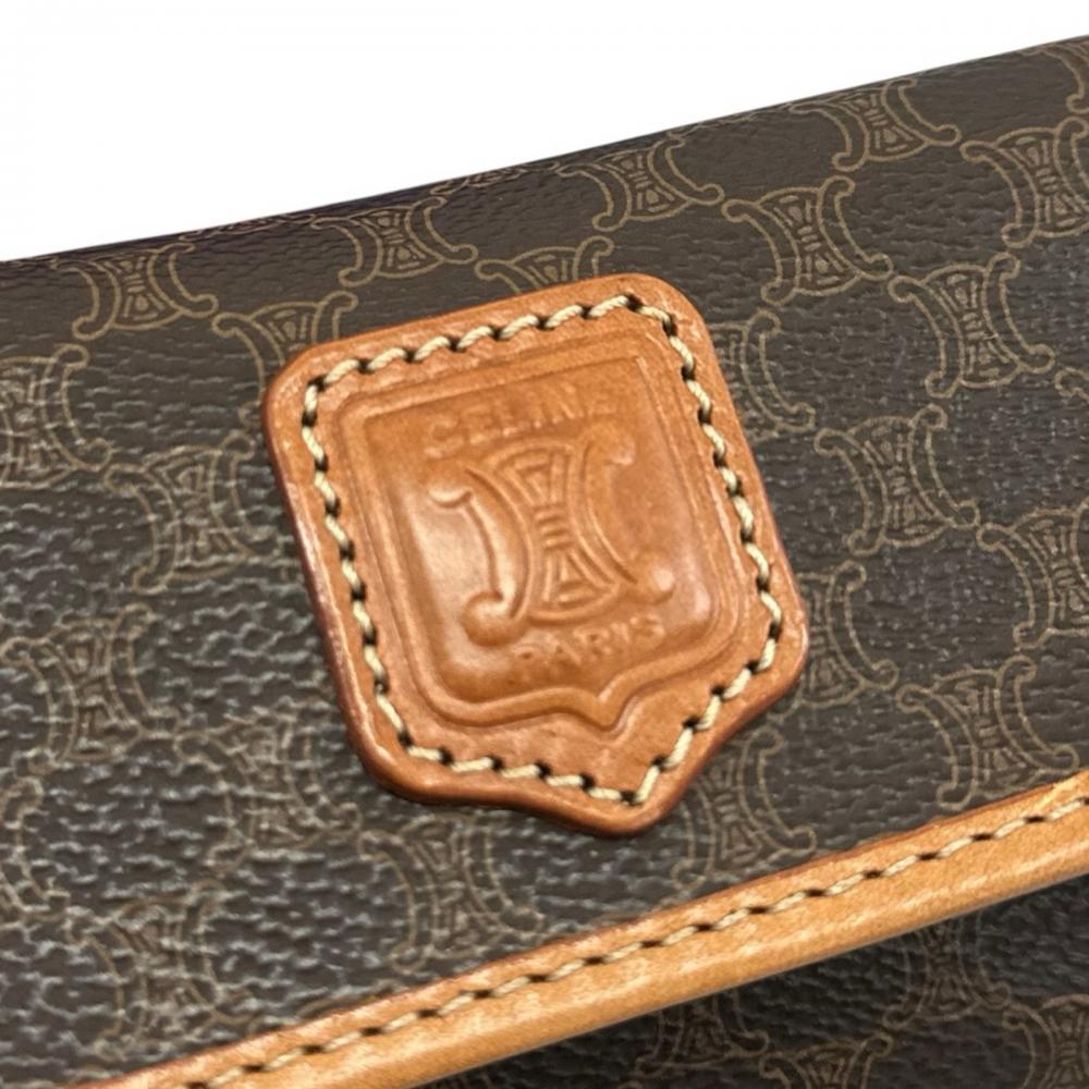 CELINE セリーヌ ポーチ マカダム マルチポーチ PVCコーティングキャンバス ブラウン 茶 ゴールド金具 レディース【中古品】