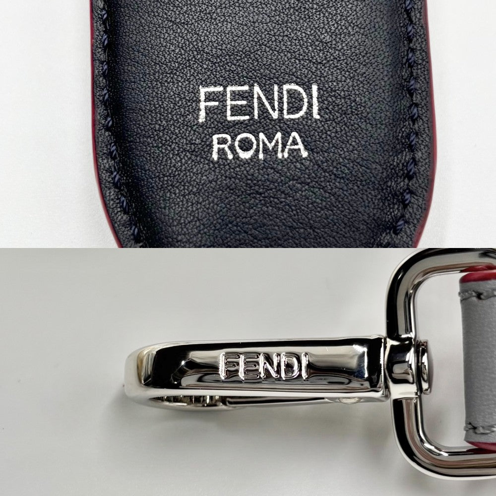 FENDI フェンディ 小物 ストラップユー ショルダーストラップ フラワーモチーフ レザー レッド 赤 ライトブルー シルバー金具 レディース【中古品】