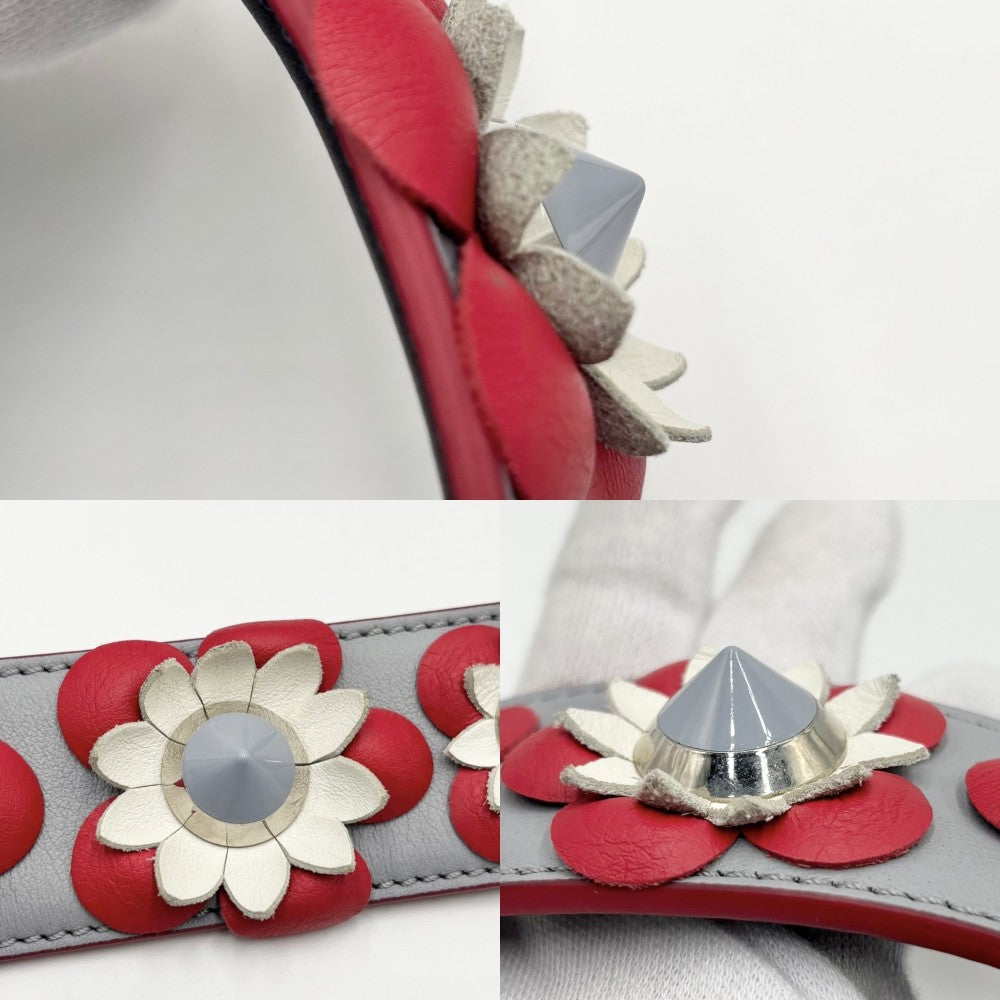 FENDI フェンディ 小物 ストラップユー ショルダーストラップ フラワーモチーフ レザー レッド 赤 ライトブルー シルバー金具 レディース【中古品】