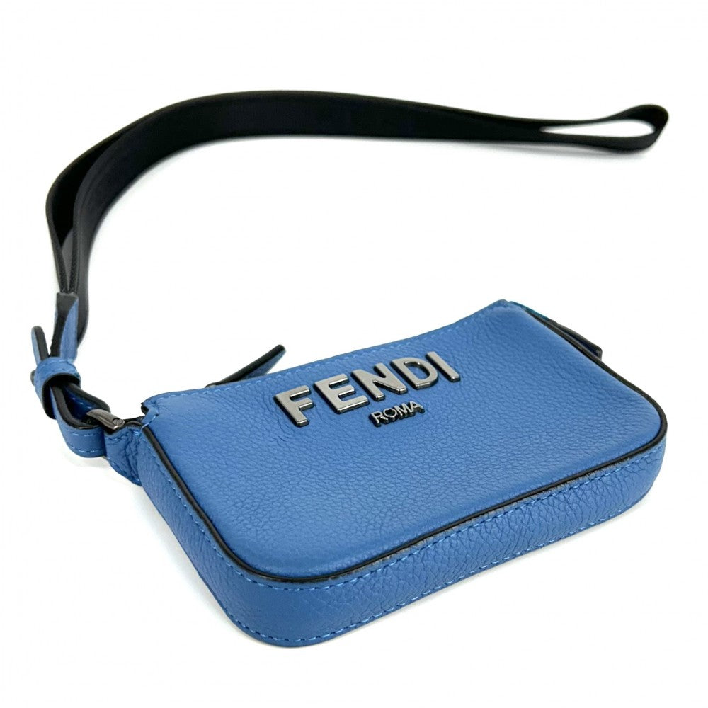 FENDI フェンディ ポーチ ショルダーポーチ メンズ レディース 7M0352 レザー ブルー 青 ブラック金具 ユニセックス【中古品】