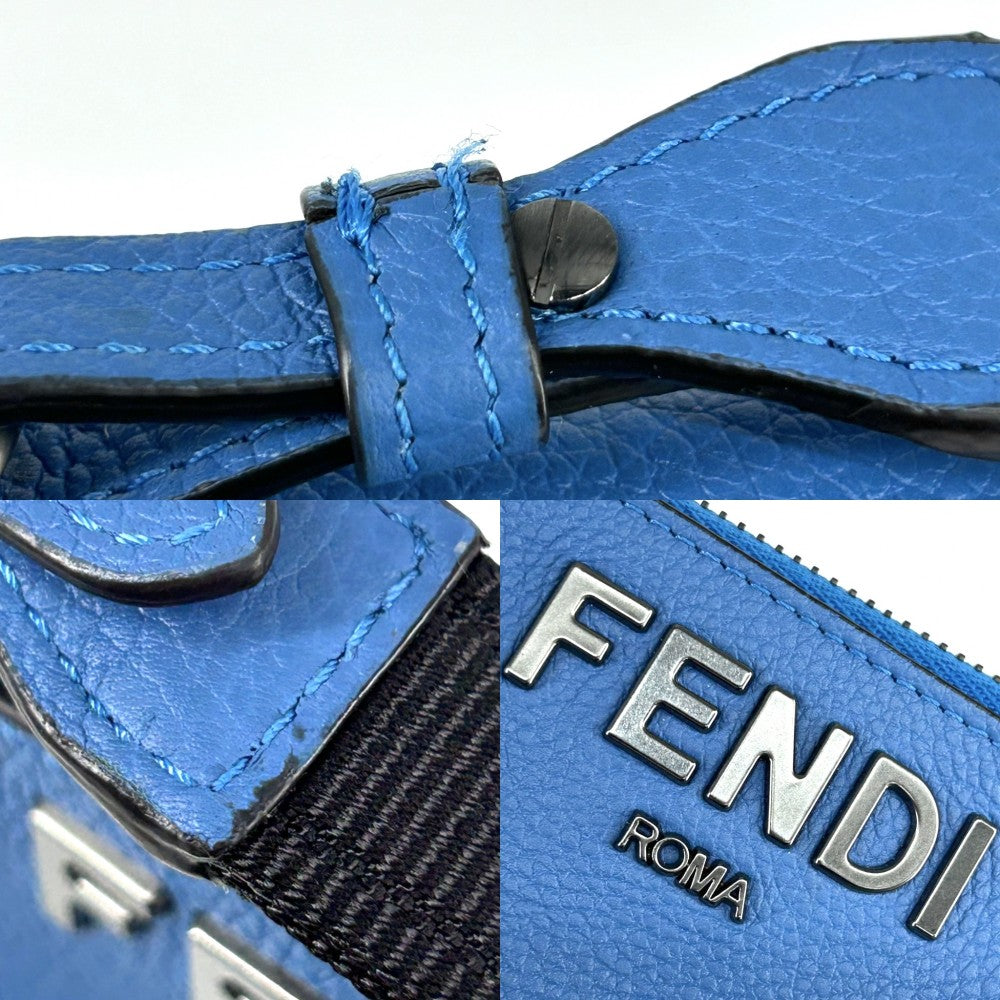 FENDI フェンディ ポーチ ショルダーポーチ メンズ レディース 7M0352 レザー ブルー 青 ブラック金具 ユニセックス【中古品】