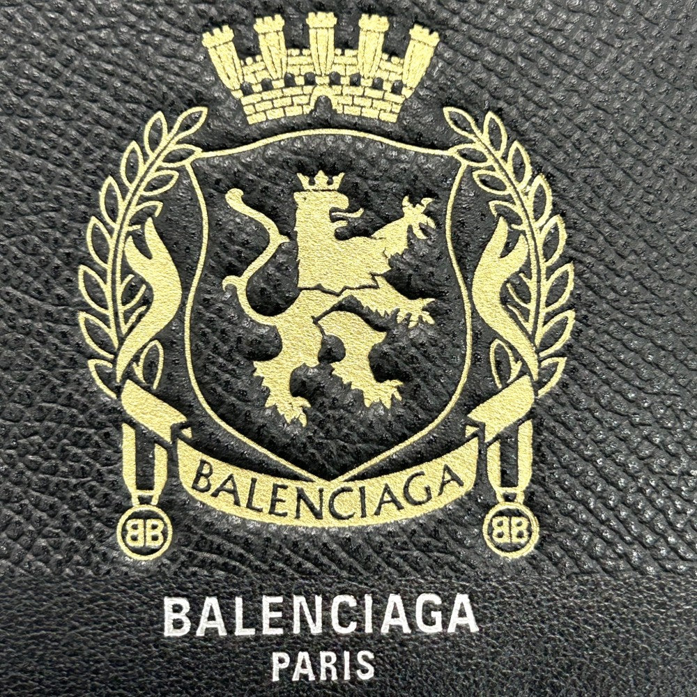 BALENCIAGA バレンシアガ パスポートケース ロゴプリント カードケース 787742 レザー ブラック 黒 ゴールド ユニセックス【中古品】