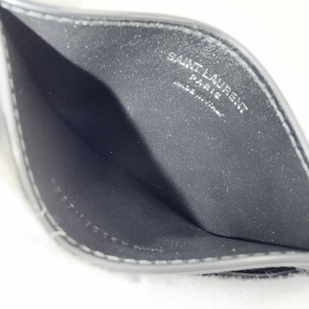 SAINT LAURENT PARIS サンローランパリ カードケース カサンドラ パスケース 定期入れ 小物 メンズ レディース 423291 レザー ブラック 黒 シルバー金具 ユニセックス【中古品】