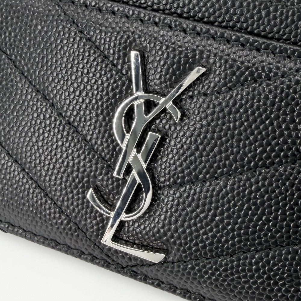 SAINT LAURENT PARIS サンローランパリ カードケース カサンドラ パスケース 定期入れ 小物 メンズ レディース 423291 レザー ブラック 黒 シルバー金具 ユニセックス【中古品】