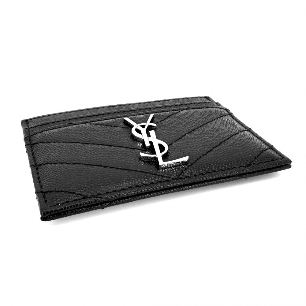 SAINT LAURENT PARIS サンローランパリ カードケース カサンドラ パスケース 定期入れ 小物 メンズ レディース 423291 レザー ブラック 黒 シルバー金具 ユニセックス【中古品】