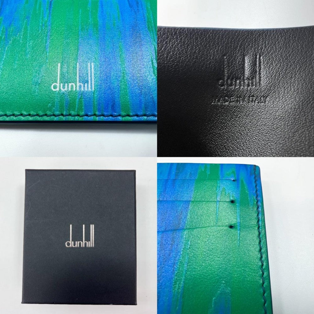【開店SALE】 Dunhill ダンヒル カードケース 定期入れ パスケース グリーン 緑 ブルー 青 メンズ【中古品】