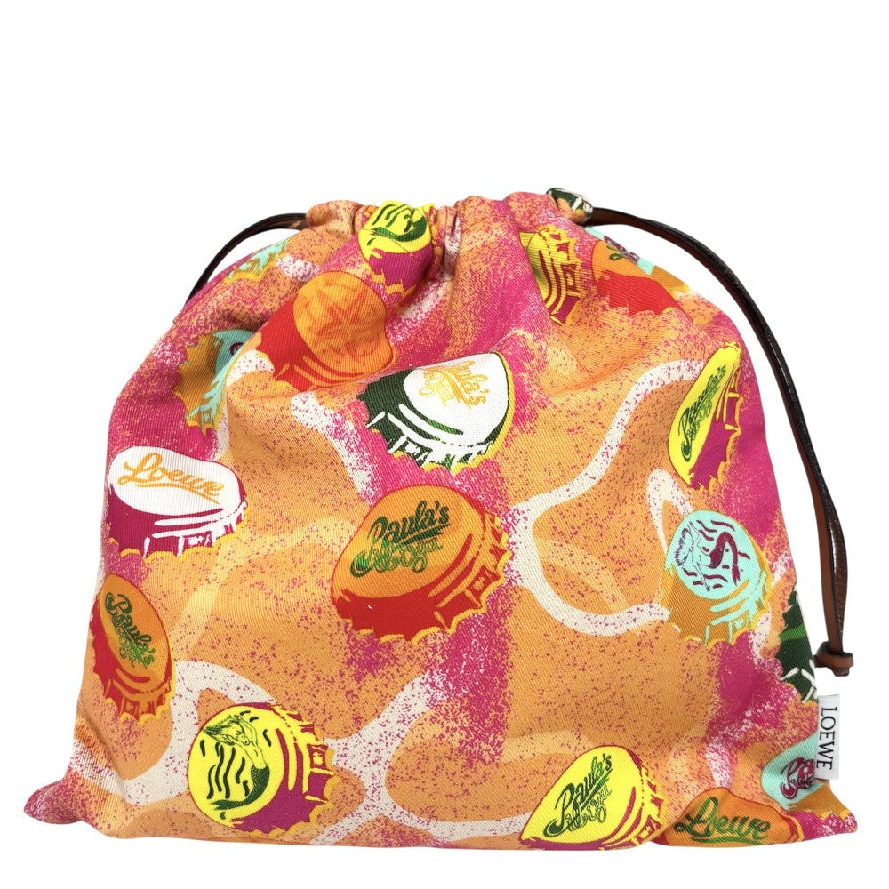 LOEWE ロエベ ポーチ パウラズイビザ ドローストリングポーチ 巾着袋 DRAWSTRING POUCH C822057X12 コットン レザー オレンジ マルチカラー レディース【中古品】