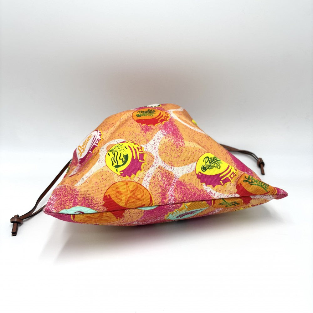 LOEWE ロエベ ポーチ パウラズイビザ ドローストリングポーチ 巾着袋 DRAWSTRING POUCH C822057X12 コットン レザー オレンジ マルチカラー レディース【中古品】