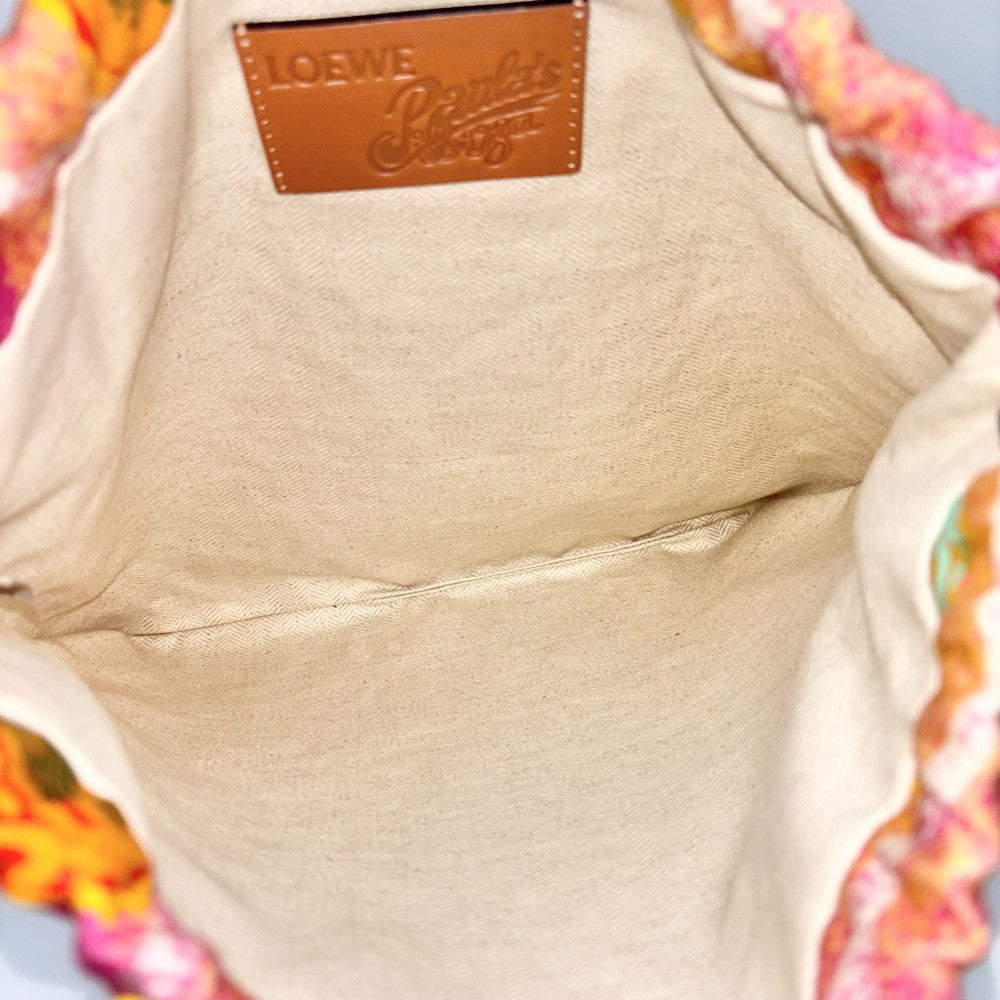 LOEWE ロエベ ポーチ パウラズイビザ ドローストリングポーチ 巾着袋 DRAWSTRING POUCH C822057X12 コットン レザー オレンジ マルチカラー レディース【中古品】