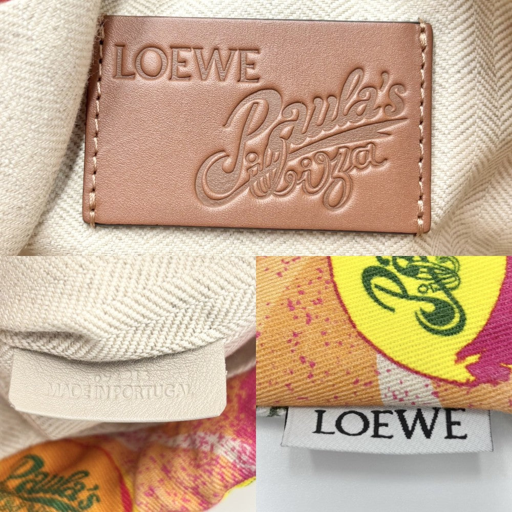 LOEWE ロエベ ポーチ パウラズイビザ ドローストリングポーチ 巾着袋 DRAWSTRING POUCH C822057X12 コットン レザー オレンジ マルチカラー レディース【中古品】