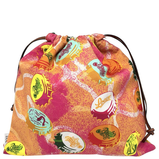 LOEWE ロエベ ポーチ パウラズイビザ ドローストリングポーチ 巾着袋 DRAWSTRING POUCH C822057X12 コットン レザー オレンジ マルチカラー レディース【中古品】