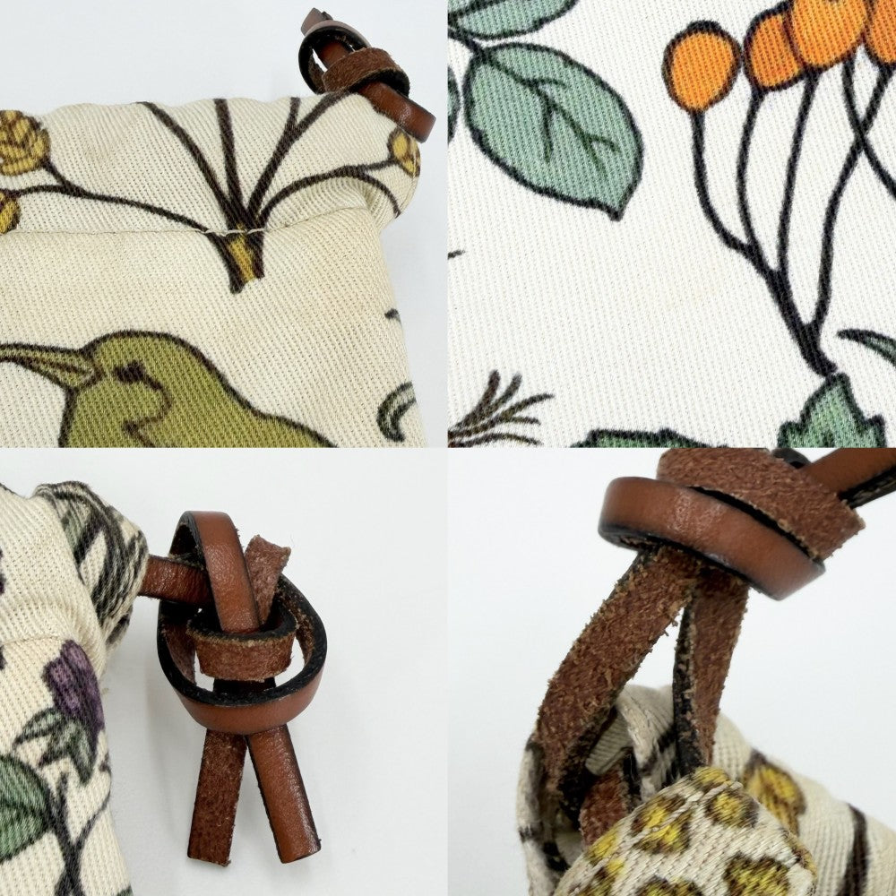 LOEWE ロエベ ポーチ ハーバリウム ドローストリングポーチ 巾着袋 DRAWSTRING POUCH コットン レザー グリーン 緑 マルチカラー レディース【中古品】