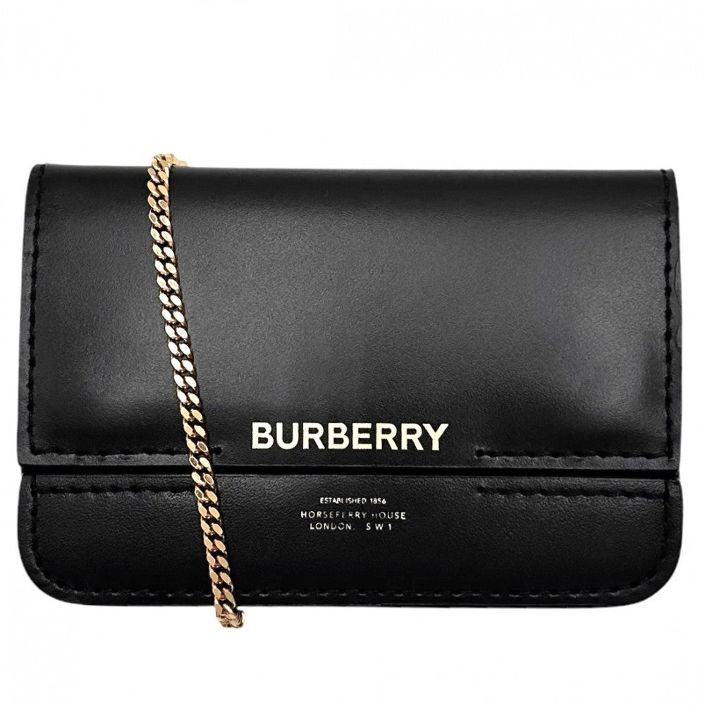 【開店SALE】 BURBERRY バーバリー カードケース コンパクトウォレット コインケース 小物 ブラック 黒 ゴールド金具 レディース【中古品】
